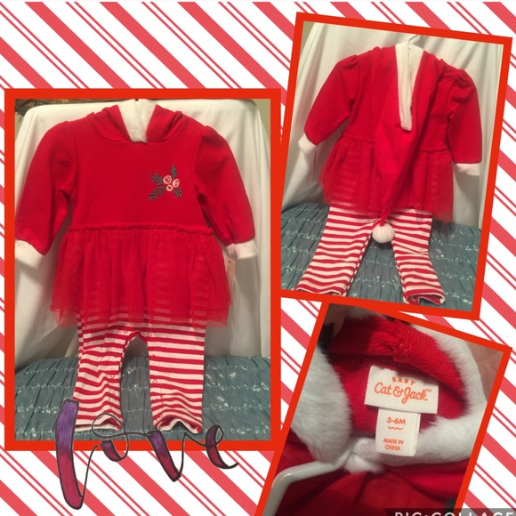 Cat & Jack Baby Christmas Onesie with pixie hood - Picture 2 of 6